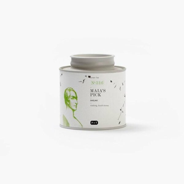 Maia's Pick, korean green tea, in the metal tea leaf bin